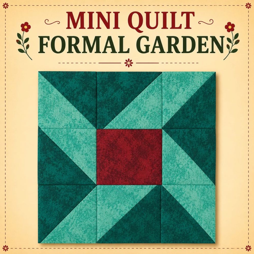 Mini Quilt em PDF do Bloco Formal Garden 15X15cm com Papel Base