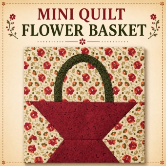 Mini Quilt em PDF do Bloco Flower Basket 15X15cm com Papel Base
