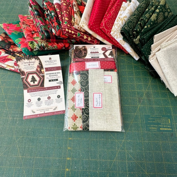 Kit de Tecidos Pre Cortado Centrinho de Mesa Hexagonal Pinheiro