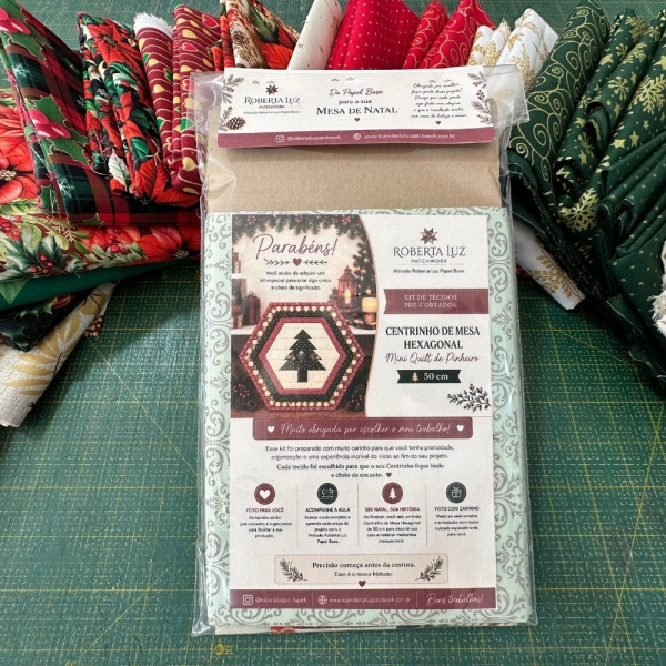 Kit de Tecidos Pre Cortado Centrinho de Mesa Hexagonal Pinheiro