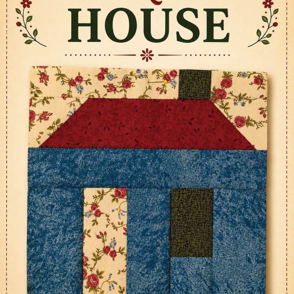 Mini Quilt em PDF do Bloco Little House 15X15cm com Papel Base
